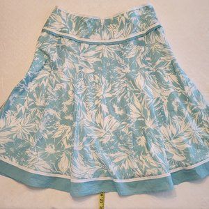 Jones New York Signature Blue Floral Pleated Print Skirt Cotton Tropical Size 8